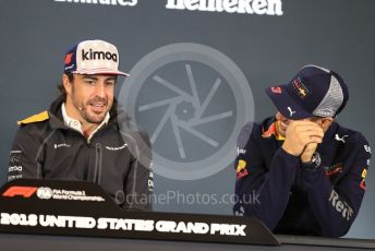 World © Octane Photographic Ltd. Formula 1 – United States GP - FIA Drivers’ Press Conference. Aston Martin Red Bull Racing TAG Heuer – Daniel Ricciardo and McLaren – Fernando Alonso. Circuit of the Americas (COTA), USA. Thursday 18th October 2018.