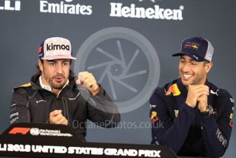 World © Octane Photographic Ltd. Formula 1 – United States GP - FIA Drivers’ Press Conference. Aston Martin Red Bull Racing TAG Heuer – Daniel Ricciardo and McLaren – Fernando Alonso. Circuit of the Americas (COTA), USA. Thursday 18th October 2018.