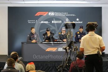 World © Octane Photographic Ltd. Formula 1 – United States GP - FIA Drivers’ Press Conference. McLaren – Fernando Alonso, Haas F1 Team – Romain Grosjean, Mercedes AMG Petronas Motorsport - Lewis Hamilton and Aston Martin Red Bull Racing TAG Heuer RB14 – Daniel Ricciardo. Circuit of the Americas (COTA), USA. Thursday 18th October 2018.