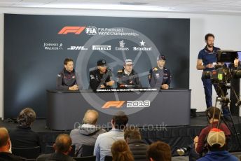 World © Octane Photographic Ltd. Formula 1 – United States GP - FIA Drivers’ Press Conference. McLaren – Fernando Alonso, Haas F1 Team – Romain Grosjean, Mercedes AMG Petronas Motorsport - Lewis Hamilton and Aston Martin Red Bull Racing TAG Heuer RB14 – Daniel Ricciardo. Circuit of the Americas (COTA), USA. Thursday 18th October 2018.