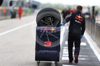 World © Octane Photographic Ltd. Formula 1 – United States GP - Pit Lane. Aston Martin Red Bull Racing TAG Heuer RB14 tyres being wheeled down the pit lane. Circuit of the Americas (COTA), USA. Thursday 18th October 2018.