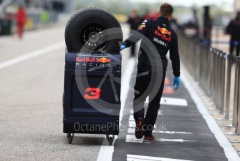 World © Octane Photographic Ltd. Formula 1 – United States GP - Pit Lane. Aston Martin Red Bull Racing TAG Heuer RB14 tyres being wheeled down the pit lane. Circuit of the Americas (COTA), USA. Thursday 18th October 2018.
