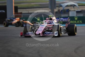 World © Octane Photographic Ltd. Formula 1 – Abu Dhabi GP - Practice 2. SportPesa Racing Point RP19 – Lance Stroll and McLaren MCL34 – Carlos Sainz. Yas Marina Circuit, Abu Dhabi, UAE. Friday 29th November 2019.