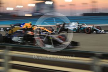 World © Octane Photographic Ltd. Formula 1 – Abu Dhabi GP - Practice 2. Haas F1 Team VF19 – Kevin Magnussen, McLaren MCL34 – Lando Norris and Mercedes AMG Petronas Motorsport AMG F1 W10 EQ Power+ - Lewis Hamilton. Yas Marina Circuit, Abu Dhabi, UAE. Friday 29th November 2019.