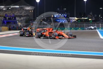 World © Octane Photographic Ltd. Formula 1 – Abu Dhabi GP - Practice 2. Scuderia Ferrari SF90 – Sebastian Vettel, Aston Martin Red Bull Racing RB15 – Alexander Albon and Mercedes AMG Petronas Motorsport AMG F1 W10 EQ Power+ - Lewis Hamilton. Yas Marina Circuit, Abu Dhabi, UAE. Friday 29th November 2019.