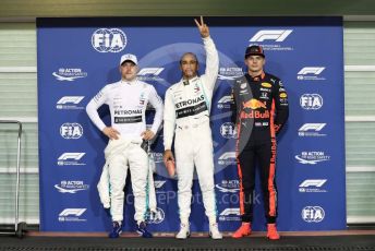 World © Octane Photographic Ltd. Formula 1 – Abu Dhabi GP - Qualifying. Mercedes AMG Petronas Motorsport AMG F1 W10 EQ Power+ - Lewis Hamilton, Valtteri Bottas and Aston Martin Red Bull Racing RB15 – Max Verstappen. Yas Marina Circuit, Abu Dhabi, UAE. Saturday 30th November 2019.