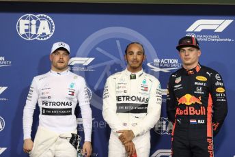 World © Octane Photographic Ltd. Formula 1 – Abu Dhabi GP - Qualifying. Mercedes AMG Petronas Motorsport AMG F1 W10 EQ Power+ - Lewis Hamilton, Valtteri Bottas and Aston Martin Red Bull Racing RB15 – Max Verstappen. Yas Marina Circuit, Abu Dhabi, UAE. Saturday 30th November 2019.