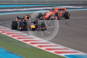 World © Octane Photographic Ltd. Formula 1 – Abu Dhabi GP - Race. Aston Martin Red Bull Racing RB15 – Max Verstappen and Scuderia Ferrari SF90 – Charles Leclerc. Yas Marina Circuit, Abu Dhabi, UAE. Sunday 1st December 2019.