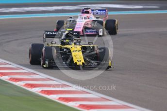 World © Octane Photographic Ltd. Formula 1 – Abu Dhabi GP - Race. Renault Sport F1 Team RS19 – Nico Hulkenberg and SportPesa Racing Point RP19 - Sergio Perez. Yas Marina Circuit, Abu Dhabi, UAE. Sunday 1st December 2019.