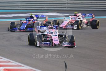 World © Octane Photographic Ltd. Formula 1 – Abu Dhabi GP - Race. SportPesa Racing Point RP19 - Sergio Perez and Lance Stroll sandwiching the Scuderia Toro Rosso STR14 of Pierre Gasly. Yas Marina Circuit, Abu Dhabi, UAE. Sunday 1st December 2019.