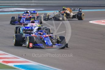 World © Octane Photographic Ltd. Formula 1 – Abu Dhabi GP - Race. SportPesa Racing Point RP19 - Sergio Perez and Lance Stroll sandwiching the Scuderia Toro Rosso STR14 of Pierre Gasly with Haas F1 Team VF19 – Kevin Magnussen. Yas Marina Circuit, Abu Dhabi, UAE. Sunday 1st December 2019.