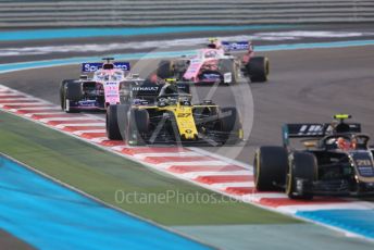 World © Octane Photographic Ltd. Formula 1 – Abu Dhabi GP - Race. Haas F1 Team VF19 – Kevin Magnussen, Renault Sport F1 Team RS19 – Nico Hulkenberg and SportPesa Racing Point RP19 - Sergio Perez and Lance Stroll. Yas Marina Circuit, Abu Dhabi, UAE. Sunday 1st December 2019.