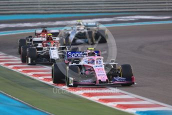 World © Octane Photographic Ltd. Formula 1 – Abu Dhabi GP - Race. SportPesa Racing Point RP19 - Lance Stroll ahead of Alfa Romeo Racing C38 – Antonio Giovinazzi and Mercedes AMG Petronas Motorsport AMG F1 W10 EQ Power+ - Valtteri Bottas. Yas Marina Circuit, Abu Dhabi, UAE. Sunday 1st December 2019.