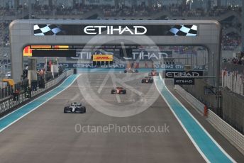 World © Octane Photographic Ltd. Formula 1 – Abu Dhabi GP - Race. Mercedes AMG Petronas Motorsport AMG F1 W10 EQ Power+ - Lewis Hamilton, Scuderia Ferrari SF90 – Charles Leclerc and Aston Martin Red Bull Racing RB15 – Max Verstappen. Yas Marina Circuit, Abu Dhabi, UAE. Sunday 1st December 2019.