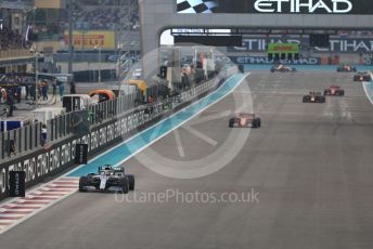 World © Octane Photographic Ltd. Formula 1 – Abu Dhabi GP - Race. Mercedes AMG Petronas Motorsport AMG F1 W10 EQ Power+ - Lewis Hamilton, Scuderia Ferrari SF90 – Charles Leclerc and Aston Martin Red Bull Racing RB15 – Max Verstappen. Yas Marina Circuit, Abu Dhabi, UAE. Sunday 1st December 2019.