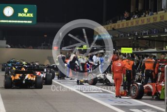 World © Octane Photographic Ltd. FIA Formula 2 (F2) – Abu Dhabi GP - Race 1. The pack heads out of the pitlane to the grid. Yas Marina Circuit, Abu Dhabi, UAE. Saturday 30th November 2019.