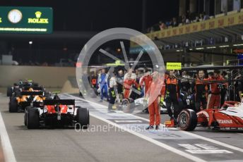 World © Octane Photographic Ltd. FIA Formula 2 (F2) – Abu Dhabi GP - Race 1. The pack heads out of the pitlane to the grid. Yas Marina Circuit, Abu Dhabi, UAE. Saturday 30th November 2019.