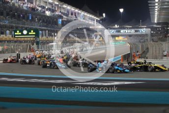 World © Octane Photographic Ltd. FIA Formula 2 (F2) – Abu Dhabi GP - Race 1. Virtuosi Racing - Guanyu Zhou and DAMS - Sergio Sette Camara. Yas Marina Circuit, Abu Dhabi, UAE. Saturday 30th November 2019.