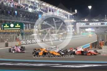 World © Octane Photographic Ltd. FIA Formula 2 (F2) – Abu Dhabi GP - Race 1. Prema Racing - Sean Gelael and World © Octane Photographic Ltd. FIA Formula 2 (F2) – Abu Dhabi GP - Race 1. Campos Racing - Marino Sato. Yas Marina Circuit, Abu Dhabi, UAE. Saturday 30th November 2019.. Yas Marina Circuit, Abu Dhabi, UAE. Saturday 30th November 2019.