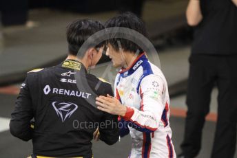 World © Octane Photographic Ltd. FIA Formula 2 (F2) – Abu Dhabi GP - Race 1. Virtuosi Racing - Guanyu Zhou and Carlin - Nobuharu Matsushita. Yas Marina Circuit, Abu Dhabi, UAE. Saturday 30th November 2019.