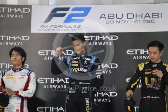 World © Octane Photographic Ltd. FIA Formula 2 (F2) – Abu Dhabi GP - Race 1. DAMS - Sergio Sette Camara, Carlin - Nobuharu Matsushita and Virtuosi Racing - Guanyu Zhou. Yas Marina Circuit, Abu Dhabi, UAE. Saturday 30th November 2019.