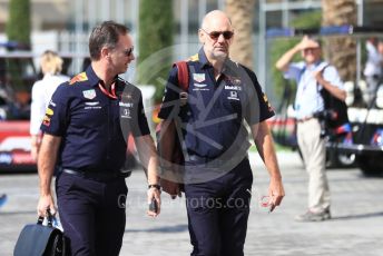 World © Octane Photographic Ltd. Formula 1 - Abu Dhabi GP - Paddock. Christian Horner - Team Principal and Adrian Newey - Chief Technical Officer of Red Bull Racing. Yas Marina Circuit, Abu Dhabi, UAE. Friday 29th November 2019.