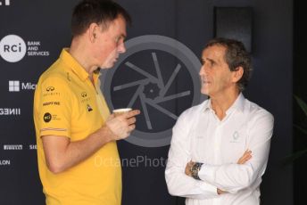 World © Octane Photographic Ltd. Formula 1 - Abu Dhabi GP - Paddock. Remi Taffin– Engine Technical Director at Renault Sport Formula 1 Team and Alain Prost – Non-Executive Director. Yas Marina Circuit, Abu Dhabi, UAE. Saturday 30th November 2019.