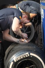 World © Octane Photographic Ltd. Formula 1 – Abu Dhabi Pirelli Tyre Test. Pirelli technicians inspect the tyres. Yas Marina Circuit, Abu Dhabi, UAE. Tuesday 3rd December 2019.