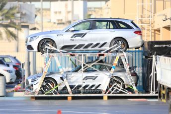 World © Octane Photographic Ltd. Formula 1 – Abu Dhabi Pirelli Tyre Test. Safety Cars in packing crates. Yas Marina Circuit, Abu Dhabi, UAE. Tuesday 3rd December 2019.