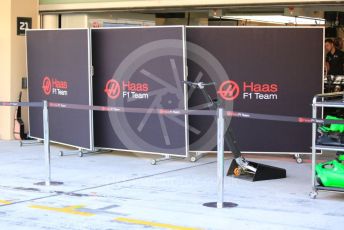 World © Octane Photographic Ltd. Formula 1 – Abu Dhabi Pirelli Tyre Test. Haas F1 Team VF19 garage. Yas Marina Circuit, Abu Dhabi, UAE. Tuesday 3rd December 2019.