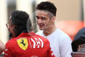 World © Octane Photographic Ltd. Formula 1 – Abu Dhabi Pirelli Tyre Test. Scuderia Ferrari – Charles Leclerc shares a laugh with Laurent Mekies – Sporting Director of Scuderia Ferrari. Yas Marina Circuit, Abu Dhabi, UAE. Tuesday 3rd December 2019.