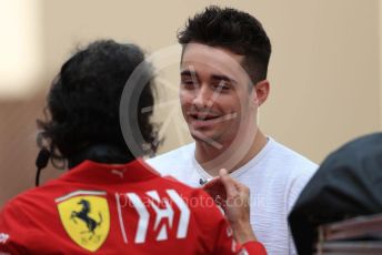 World © Octane Photographic Ltd. Formula 1 – Abu Dhabi Pirelli Tyre Test. Scuderia Ferrari – Charles Leclerc shares a laugh with Laurent Mekies – Sporting Director of Scuderia Ferrari. Yas Marina Circuit, Abu Dhabi, UAE. Tuesday 3rd December 2019.