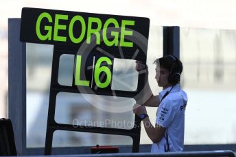 World © Octane Photographic Ltd. Formula 1 – Abu Dhabi Pirelli Tyre Test. Mercedes AMG Petronas Motorsport AMG F1 W10 EQ Power+ - George Russell pit board. Yas Marina Circuit, Abu Dhabi, UAE. Wednesday 4th December 2019.