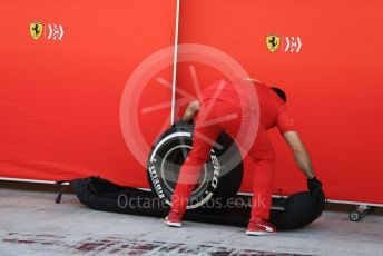 World © Octane Photographic Ltd. Formula 1 – Abu Dhabi Pirelli Tyre Test. Scuderia Ferrari mechanic put tyres into tyre warmers. Yas Marina Circuit, Abu Dhabi, UAE. Wednesday 4th December 2019.