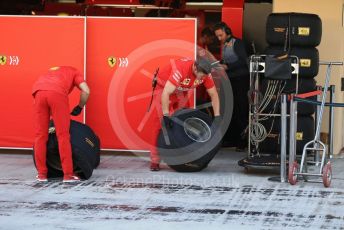World © Octane Photographic Ltd. Formula 1 – Abu Dhabi Pirelli Tyre Test. Scuderia Ferrari mechanic put tyres into tyre warmers. Yas Marina Circuit, Abu Dhabi, UAE. Wednesday 4th December 2019.