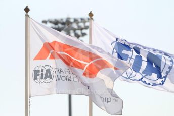World © Octane Photographic Ltd. Formula 1 – Abu Dhabi GP - Paddock. FIA and F1 flags. Yas Marina Circuit, Abu Dhabi, UAE. Thursday 28th November 2019.