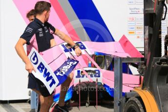 World © Octane Photographic Ltd. Formula 1 – Abu Dhabi GP - Paddock. SportPesa Racing Point RP19 - unpacking new front wings. Yas Marina Circuit, Abu Dhabi, UAE. Thursday 28th November 2019.