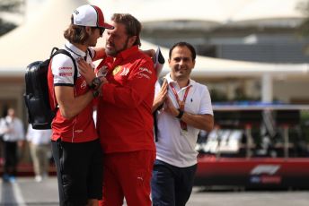 World © Octane Photographic Ltd. Formula 1 – Abu Dhabi GP - Paddock. Alfa Romeo Racing C38 – Antonio Giovinazzi and Gino Rosato – Ferrari Corporate Affairs. Yas Marina Circuit, Abu Dhabi, UAE. Thursday 28th November 2019.