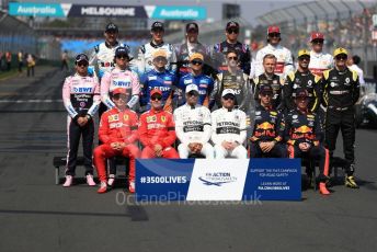 World © Octane Photographic Ltd. Formula 1 – Australian GP Class of 2019.
Front Row : Scuderia Ferrari – Charles Leclerc and Sebastian Vettel, Mercedes AMG Petronas Motorsport AMG F1 - Lewis Hamilton and Valtteri Bottas, Aston Martin Red Bull Racing – Pierre Gasly and Max Verstappen. 
Middle Row : SportPesa Racing Point RP19 - Sergio Perez and Lance Stroll, McLaren – Carlos Sainz and Lando Norris, Rich Energy Haas F1 Team – Romain Grosjean and Kevin Magnussen, Renault Sport F1 Team – Daniel Ricciardo and Nico Hulkenberg
Back Row : ROKiT Williams Racing – Robert Kubica and George Russell, Scuderia Toro Rosso – Daniil Kvyat and Alexander Albon, Alfa Romeo Racing – Antonio Giovinazzi and Kimi Raikkonen.
Melbourne, Australia. Sunday 17th March 2019.