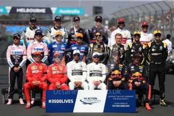 World © Octane Photographic Ltd. Formula 1 – Australian GP Class of 2019.
Front Row : Scuderia Ferrari – Charles Leclerc and Sebastian Vettel, Mercedes AMG Petronas Motorsport AMG F1 - Lewis Hamilton and Valtteri Bottas, Aston Martin Red Bull Racing – Pierre Gasly and Max Verstappen. 
Middle Row : SportPesa Racing Point RP19 - Sergio Perez and Lance Stroll, McLaren – Carlos Sainz and Lando Norris, Rich Energy Haas F1 Team – Romain Grosjean and Kevin Magnussen, Renault Sport F1 Team – Daniel Ricciardo and Nico Hulkenberg
Back Row : ROKiT Williams Racing – Robert Kubica and George Russell, Scuderia Toro Rosso – Daniil Kvyat and Alexander Albon, Alfa Romeo Racing – Antonio Giovinazzi and Kimi Raikkonen.
Melbourne, Australia. Sunday 17th March 2019.
