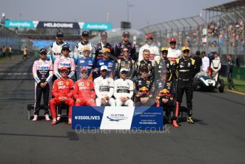 World © Octane Photographic Ltd. Formula 1 – Australian GP Class of 2019.
Front Row : Scuderia Ferrari – Charles Leclerc and Sebastian Vettel, Mercedes AMG Petronas Motorsport AMG F1 - Lewis Hamilton and Valtteri Bottas, Aston Martin Red Bull Racing – Pierre Gasly and Max Verstappen. 
Middle Row : SportPesa Racing Point - Sergio Perez and Lance Stroll, McLaren – Carlos Sainz and Lando Norris, Rich Energy Haas F1 Team – Romain Grosjean and Kevin Magnussen, Renault Sport F1 Team – Daniel Ricciardo and Nico Hulkenberg
Back Row : ROKiT Williams Racing – Robert Kubica and George Russell, Scuderia Toro Rosso – Daniil Kvyat and Alexander Albon, Alfa Romeo Racing – Antonio Giovinazzi and Kimi Raikkonen.
Melbourne, Australia. Sunday 17th March 2019.