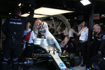 World © Octane Photographic Ltd. Formula 1 – Australian GP Team Garage. Mercedes AMG Petronas Motorsport AMG F1 W10 EQ Power+ - Lewis Hamilton. Melbourne, Australia. Sunday 17th March 2019.