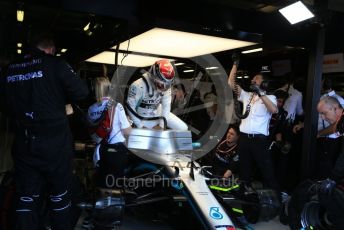 World © Octane Photographic Ltd. Formula 1 – Australian GP Team Garage. Mercedes AMG Petronas Motorsport AMG F1 W10 EQ Power+ - Lewis Hamilton. Melbourne, Australia. Sunday 17th March 2019.