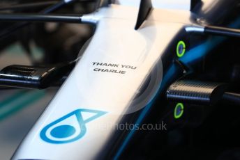 World © Octane Photographic Ltd. Formula 1 – Australian GP Practice 3. Mercedes AMG Petronas Motorsport AMG F1 W10 EQ Power+ Thank You Charlie marking on nose for Charlie Whiting. Saturday 16th Melbourne, Australia. Saturday 16th March 2019.