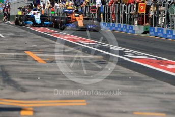 World © Octane Photographic Ltd. Formula 1 – Australian GP Practice 3. McLaren MCL34 – Lando Norris and ROKiT Williams Racing – Robert Kubica. Saturday 16th Melbourne, Australia. Saturday 16th March 2019.