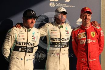 World © Octane Photographic Ltd. Formula 1 – Australian GP Qualifying. Mercedes AMG Petronas Motorsport AMG F1 W10 EQ Power+ - Lewis Hamilton, Valtteri Bottas and Scuderia Ferrari SF90 – Sebastian Vettel. Melbourne, Australia. Saturday 16th March 2019.