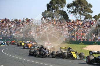 World © Octane Photographic Ltd. Formula 1 – Australian GP Race. Renault Sport F1 Team RS19 – Nico Hulkenberg and Rich Energy Haas F1 Team VF19 – Romain Grosjean. . Melbourne, Australia. Sunday 17th March 2019.