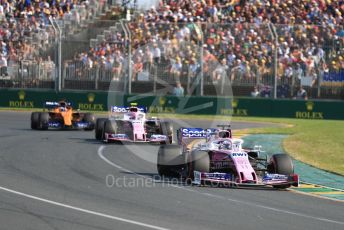 World © Octane Photographic Ltd. Formula 1 – Australian GP Race. SportPesa Racing Point RP19 - Sergio Perez and Lance Stroll and McLaren MCL34 – Carlos Sainz. Melbourne, Australia. Sunday 17th March 2019.