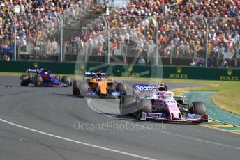 World © Octane Photographic Ltd. Formula 1 – Australian GP Race. SportPesa Racing Point RP19 - Lance Stroll and McLaren MCL34 – Carlos Sainz and Scuderia Toro Rosso STR14 – Daniil Kvyat. Melbourne, Australia. Sunday 17th March 2019.