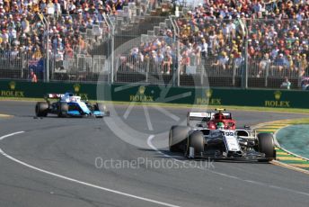 World © Octane Photographic Ltd. Formula 1 – Australian GP Race. Alfa Romeo Racing C38 – Antonio Giovinazzi and ROKiT Williams Racing FW42 – George Russell. Melbourne, Australia. Sunday 17th March 2019.